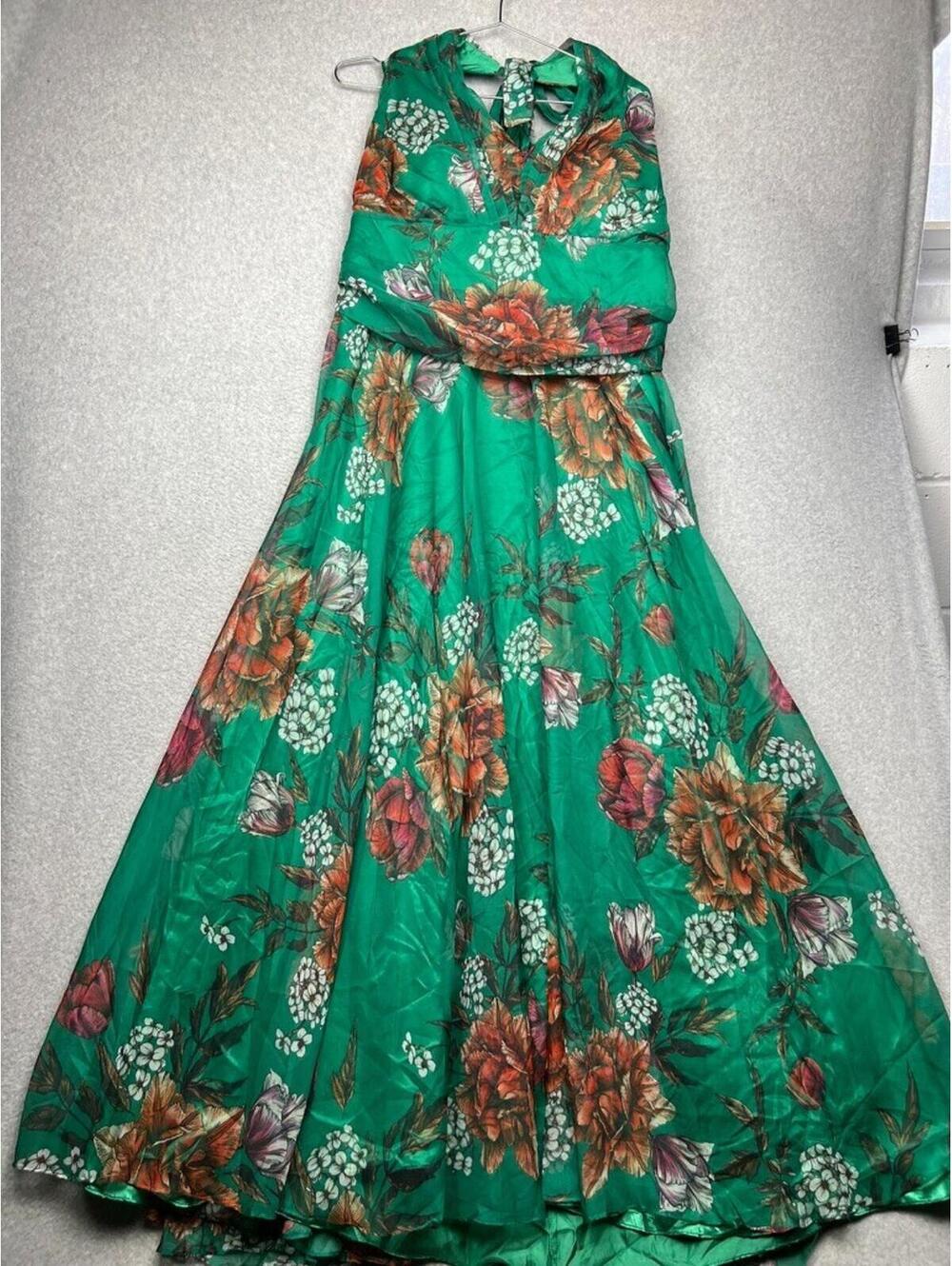 Ashley Stewart Bridal Womens Chiffon Floral Halter Maxi Dress 22 Wedding Guest